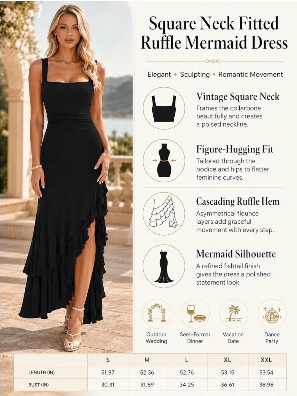 Sleeveless Black High-Low Ruffle Dress - Picture 2 of 4